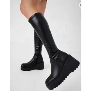 Steve Madden Kizam Platform Wedge Boots 8 NWT Tall High Black Glam Goth 90s Y2K